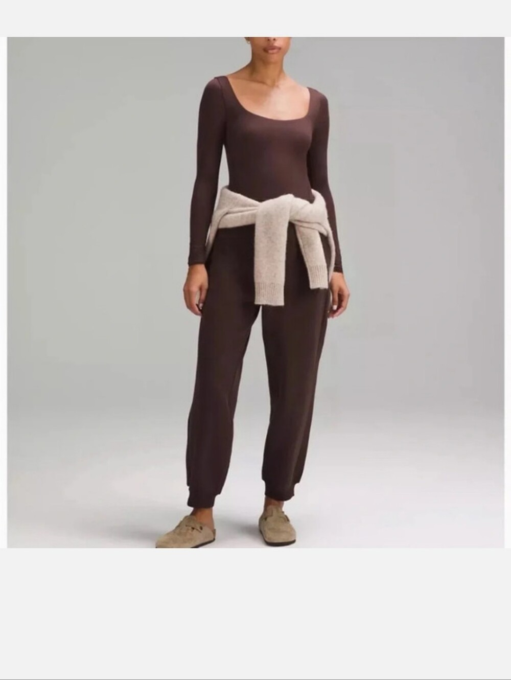 Lululemon Bodysuit Brown Nulu Square Neck Open Back Long Sleeve Size 1X